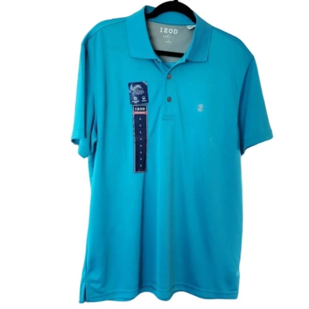 IZOD Advantage Performance NWT Polo Shirt Mens‎ Large Blue CoolFX Short Sleeve